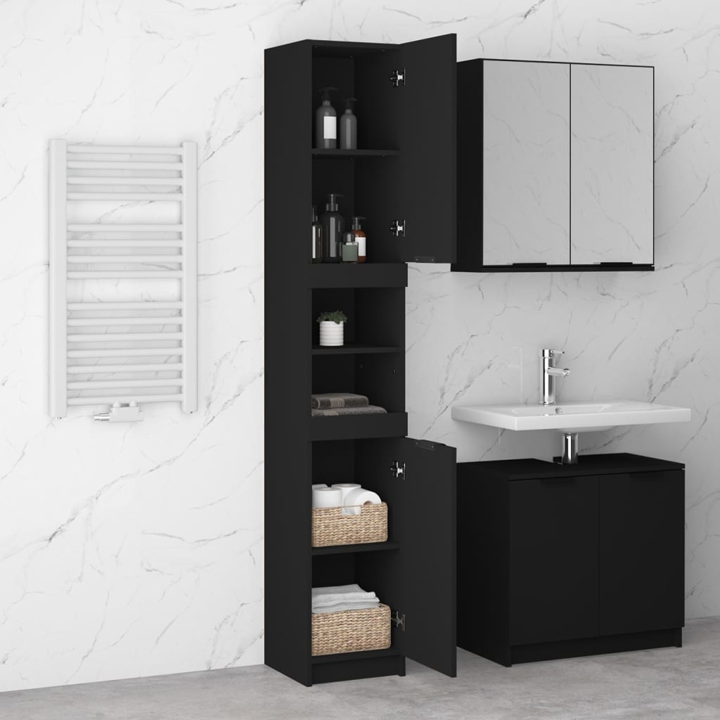 vidaXL Dulap de baie, negru, 32x34x188,5 cm, lemn prelucrat vidaXL Dulap de baie, negru, 32x34x188,5 cm, lemn prelucrat