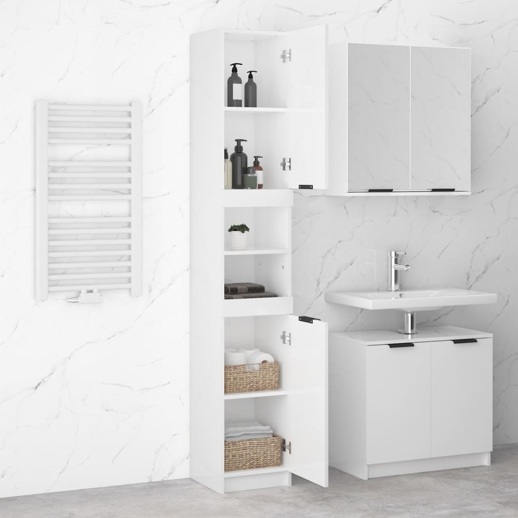vidaXL Dulap de baie, alb extralucios, 32x34x188,5 cm, lemn compozit