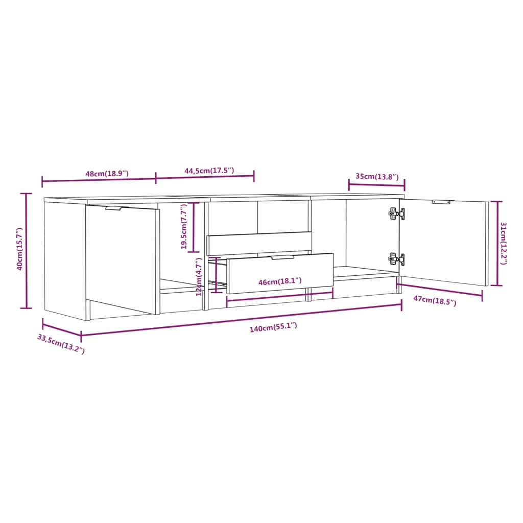 vidaXL Comodă TV, alb, 140x35x40 cm, lemn prelucrat vidaXL Comodă TV, alb, 140x35x40 cm, lemn prelucrat