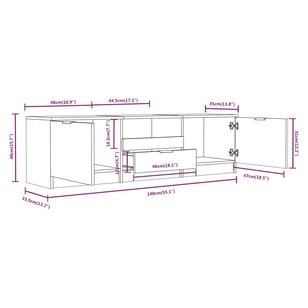 vidaXL Comodă TV, gri beton, 140x35x40 cm, lemn prelucrat vidaXL Comodă TV, gri beton, 140x35x40 cm, lemn prelucrat