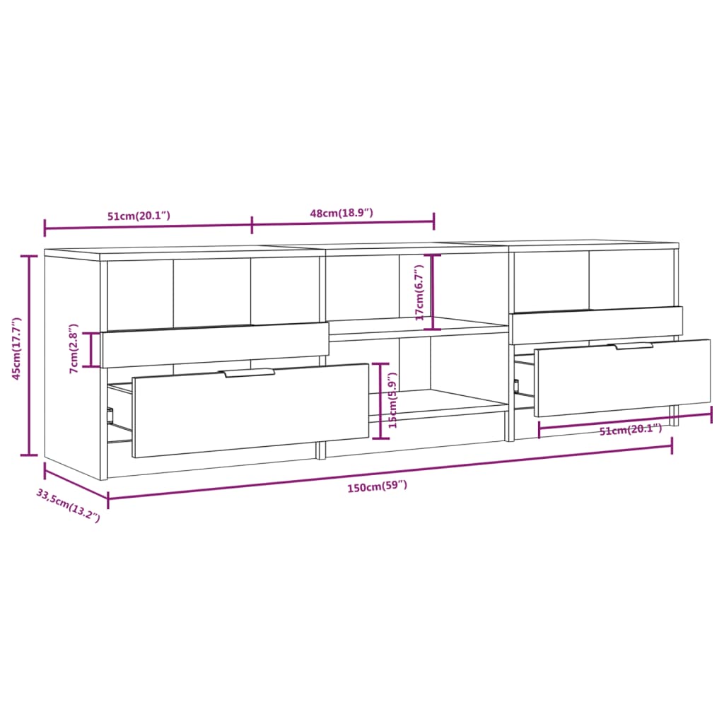 vidaXL Comodă TV, alb, 150x33,5x45 cm, lemn prelucrat vidaXL Comodă TV, alb, 150x33,5x45 cm, lemn prelucrat