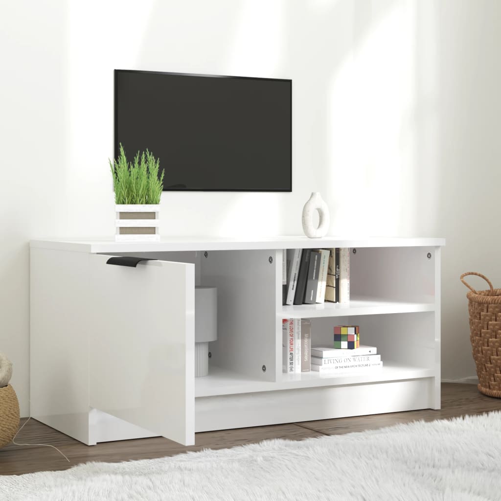 vidaXL Comodă TV, alb extralucios, 80x35x36,5 cm, lemn prelucrat
