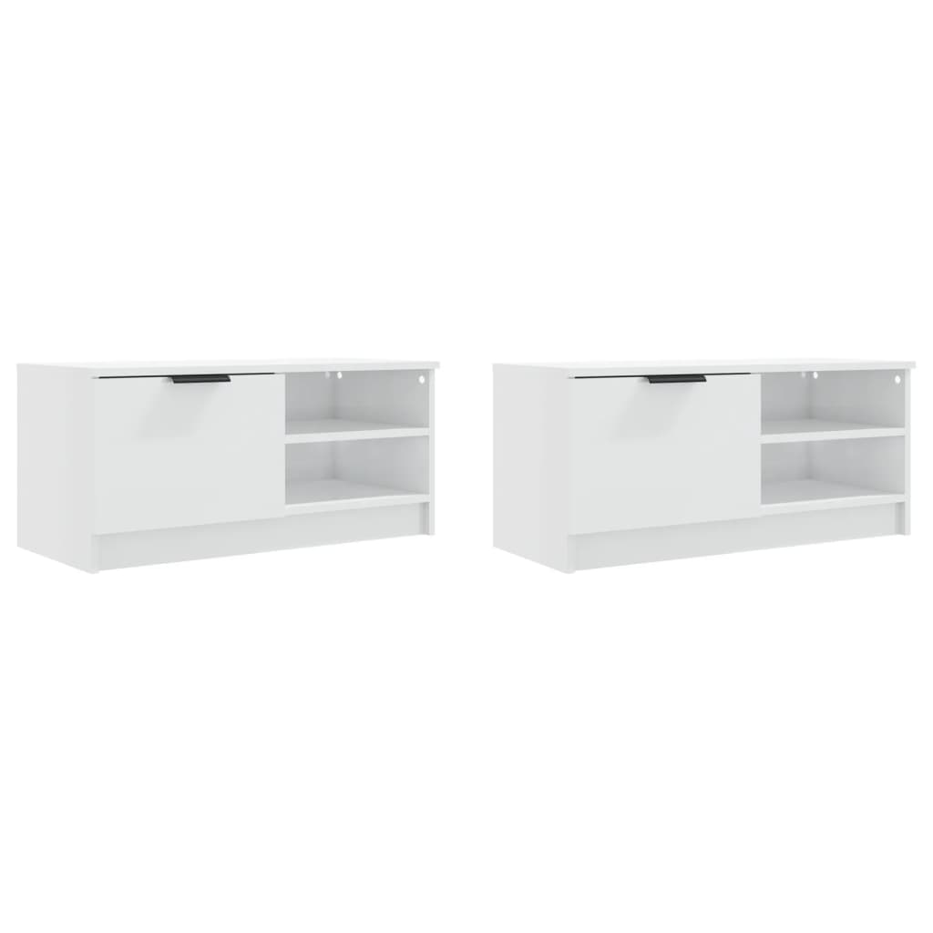 vidaXL Comodă TV,2 buc., alb extralucios,80x35x36,5 cm, lemn prelucrat