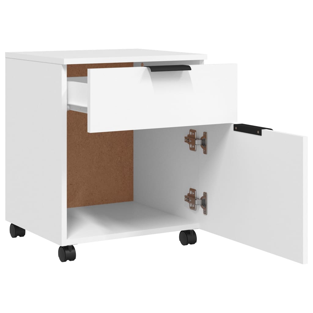 vidaXL Fișet mobil cu roți, alb, 45x38x54 cm, lemn prelucrat vidaXL Fișet mobil cu roți, alb, 45x38x54 cm, lemn prelucrat