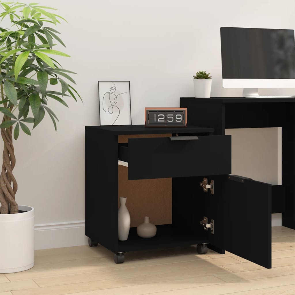 vidaXL Dulap dosare cu roți, negru, 45x38x54 cm, lemn prelucrat vidaXL Dulap dosare cu roți, negru, 45x38x54 cm, lemn prelucrat