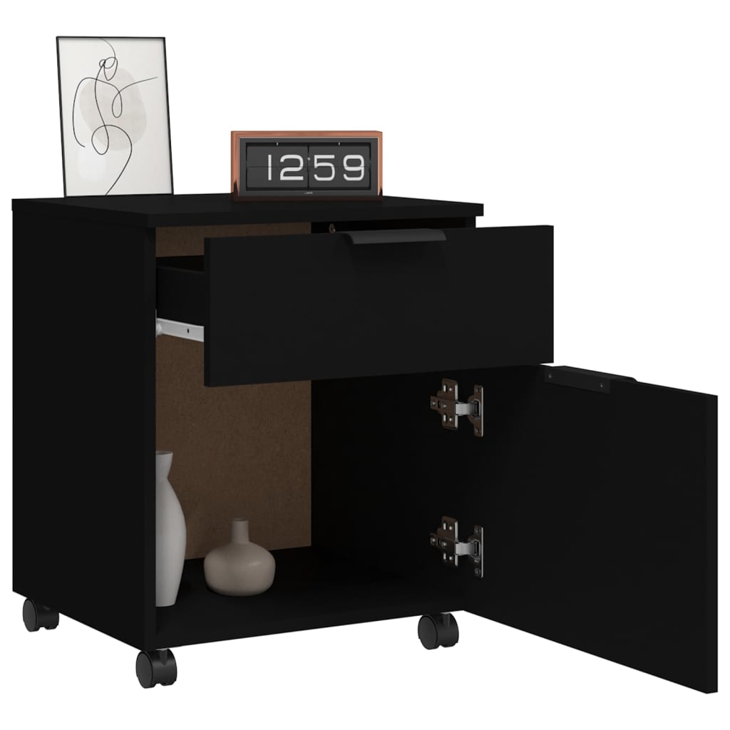 vidaXL Dulap dosare cu roți, negru, 45x38x54 cm, lemn prelucrat vidaXL Dulap dosare cu roți, negru, 45x38x54 cm, lemn prelucrat