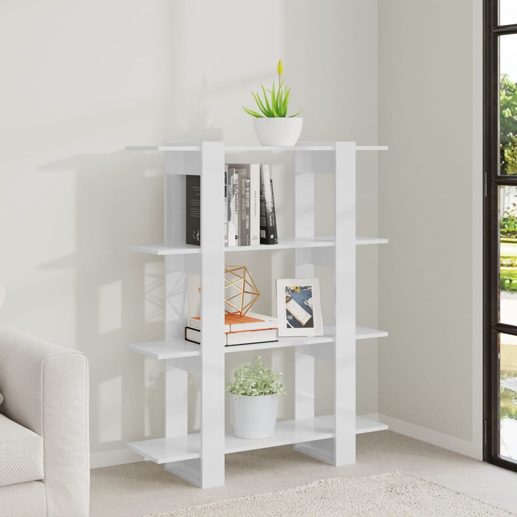 vidaXL Bibliotecă/Separator cameră, alb extralucios, 100x30x123,5 cm