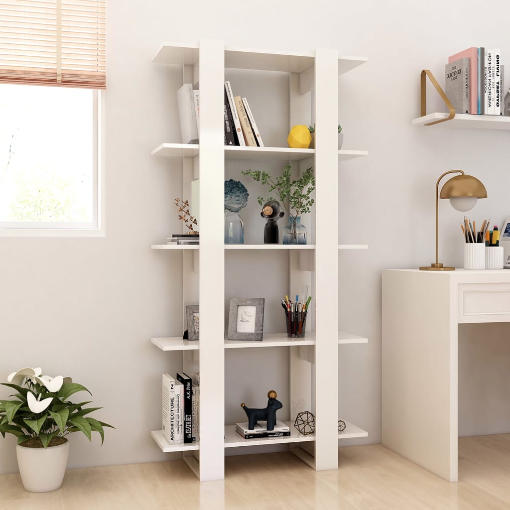 vidaXL Bibliotecă/Separator cameră, alb extralucios, 80x30x160 cm