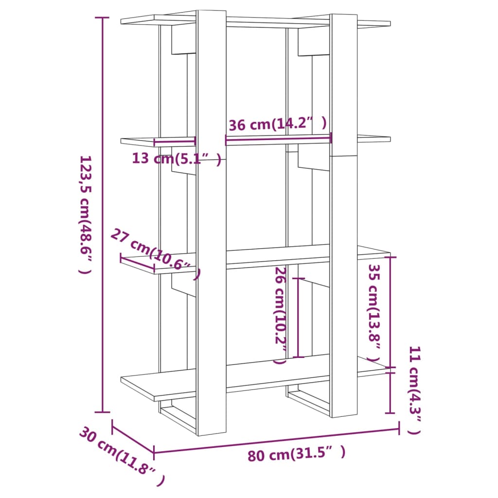 vidaXL Bibliotecă/Separator cameră, stejar sonoma, 80x30x123,5 cm vidaXL Bibliotecă/Separator cameră, stejar sonoma, 80x30x123,5 cm