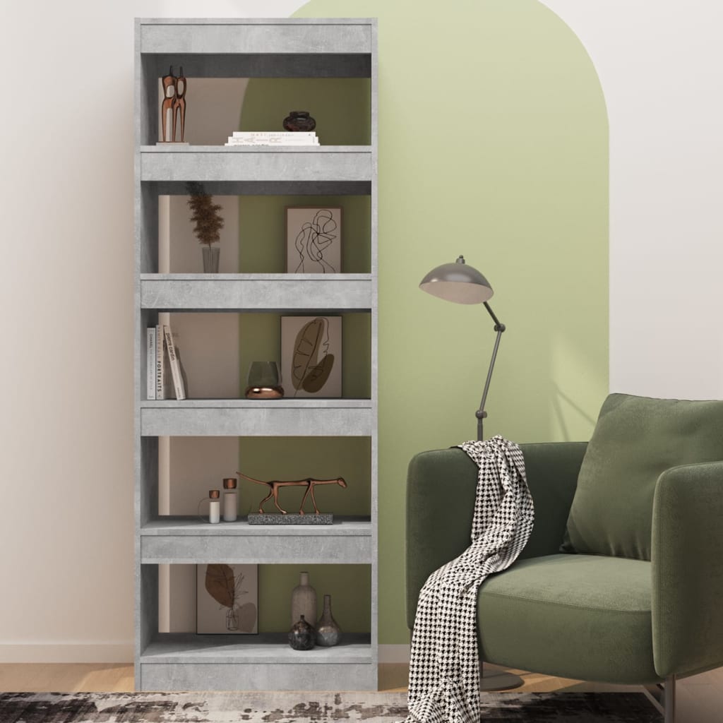 vidaXL Bibliotecă/Separator cameră, gri beton, 60x30x166 cm, PAL