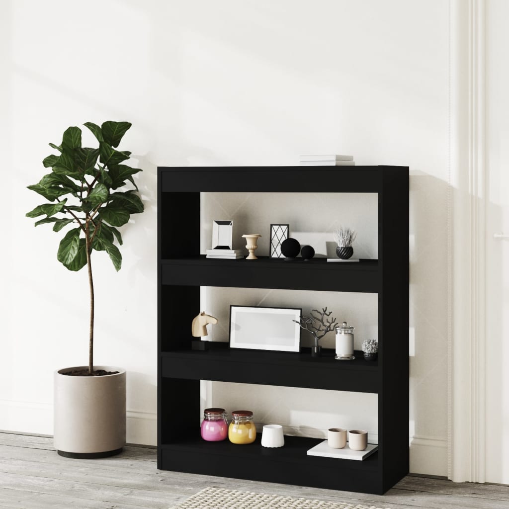 vidaXL Bibliotecă/Separator cameră, negru, 80x30x103 cm, lemn compozit vidaXL Bibliotecă/Separator cameră, negru, 80x30x103 cm, lemn compozit