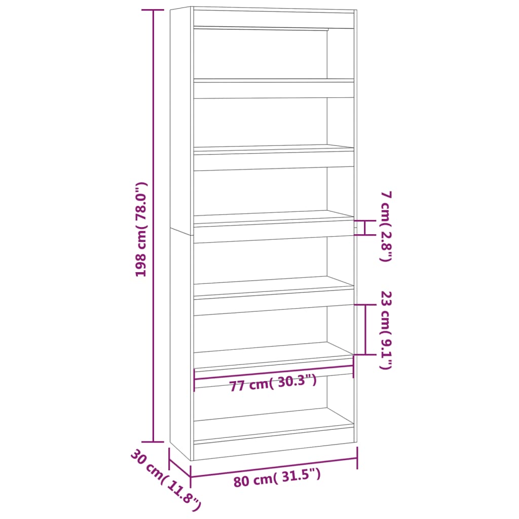 vidaXL Bibliotecă/Separator cameră, stejar sonoma, 80x30x198 cm, PAL vidaXL Bibliotecă/Separator cameră, stejar sonoma, 80x30x198 cm, PAL