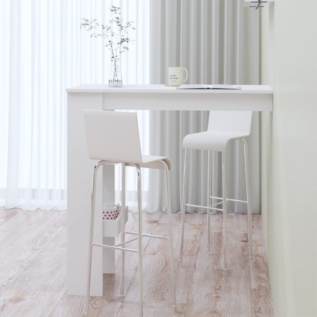 vidaXL Masă bar de perete alb extralucios 102x45x103,5cm lemn compozit vidaXL Masă bar de perete alb extralucios 102x45x103,5cm lemn compozit