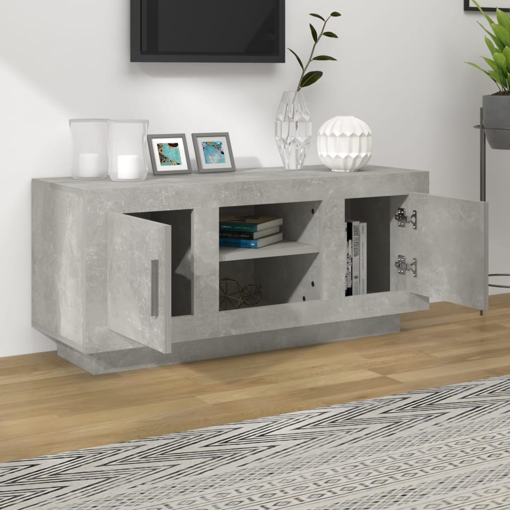 vidaXL Comodă TV, gri beton, 102x35x45 cm, lemn prelucrat vidaXL Comodă TV, gri beton, 102x35x45 cm, lemn prelucrat