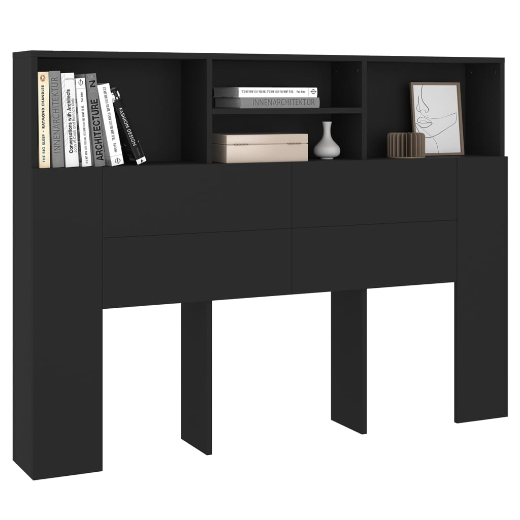 vidaXL Tăblie de pat cu dulap, negru, 140x19x103,5 cm vidaXL Tăblie de pat cu dulap, negru, 140x19x103,5 cm