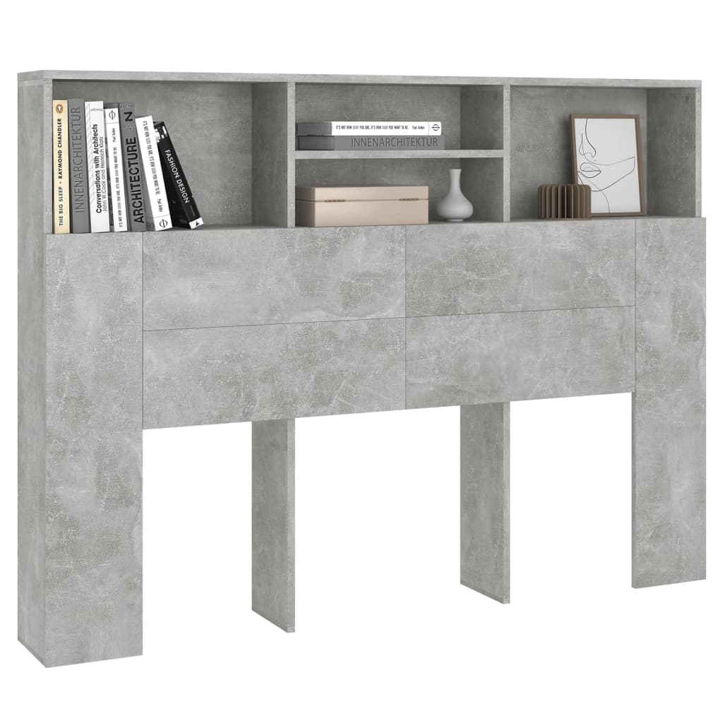 vidaXL Tăblie de pat cu dulap, gri beton, 140x19x103,5 cm vidaXL Tăblie de pat cu dulap, gri beton, 140x19x103,5 cm