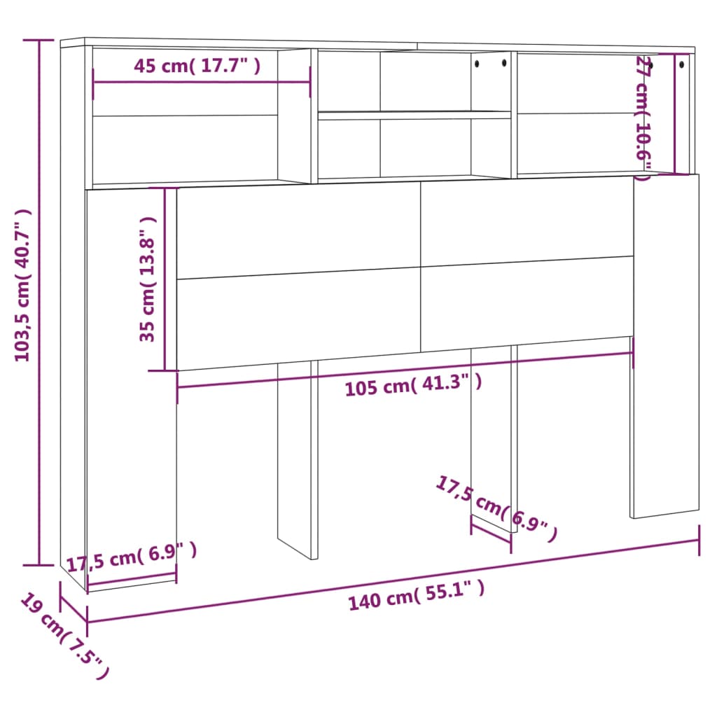 vidaXL Tăblie de pat cu dulap, gri beton, 140x19x103,5 cm vidaXL Tăblie de pat cu dulap, gri beton, 140x19x103,5 cm