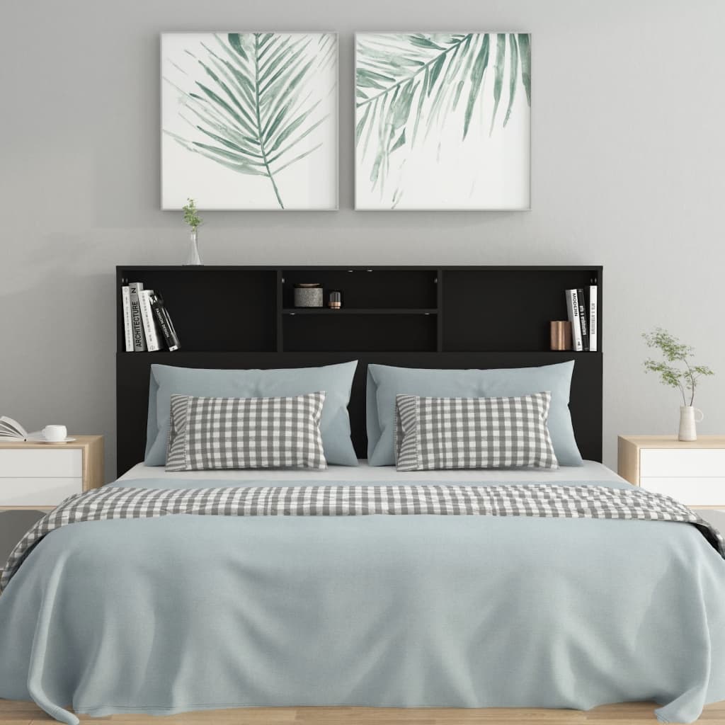 vidaXL Tăblie de pat cu dulap, negru, 160x19x103,5 cm