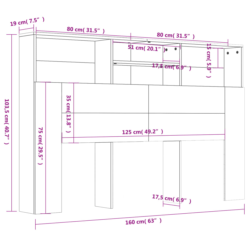 vidaXL Tăblie de pat cu dulap, gri beton, 160x19x103,5 cm vidaXL Tăblie de pat cu dulap, gri beton, 160x19x103,5 cm