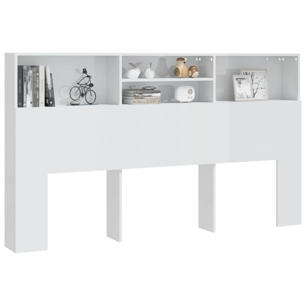 vidaXL Tăblie de pat cu dulap, alb extralucios, 180x19x103,5 cm vidaXL Tăblie de pat cu dulap, alb extralucios, 180x19x103,5 cm