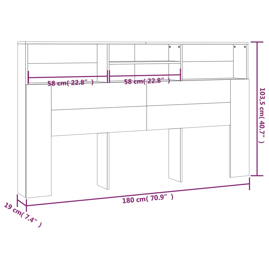 vidaXL Tăblie de pat cu dulap, alb extralucios, 180x19x103,5 cm vidaXL Tăblie de pat cu dulap, alb extralucios, 180x19x103,5 cm