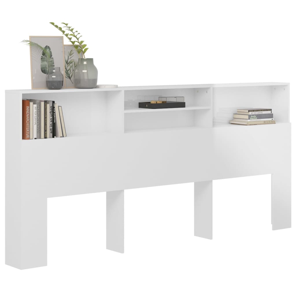 vidaXL Tăblie pat cu dulap, alb extralucios, 220x19x103,5 cm vidaXL Tăblie pat cu dulap, alb extralucios, 220x19x103,5 cm