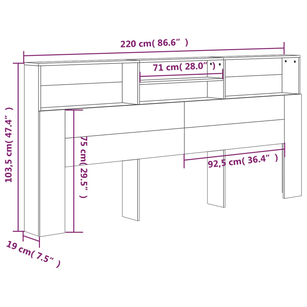 vidaXL Tăblie pat cu dulap, alb extralucios, 220x19x103,5 cm vidaXL Tăblie pat cu dulap, alb extralucios, 220x19x103,5 cm