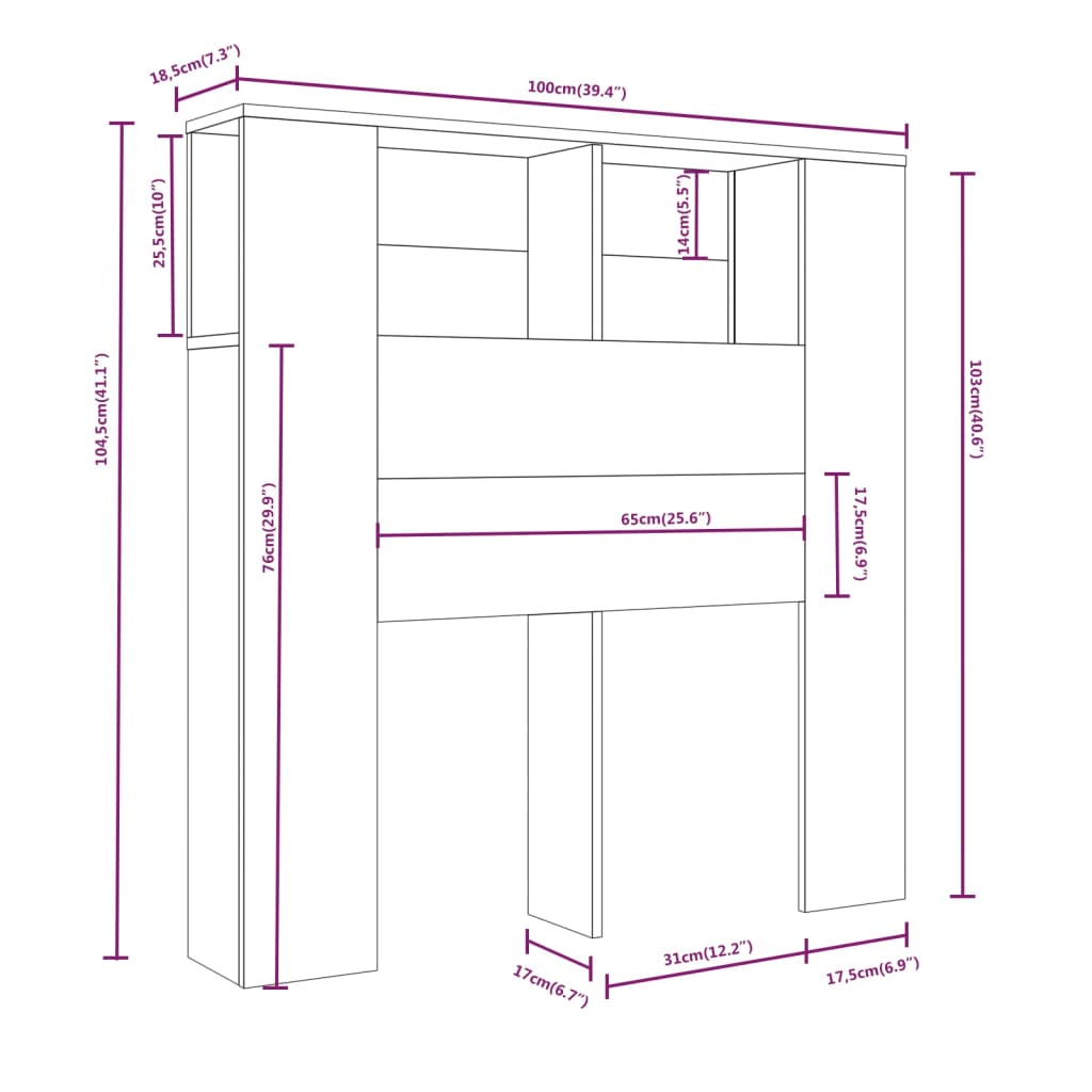 vidaXL Tăblie de pat cu dulap, gri beton, 100x18,5x102,5 cm vidaXL Tăblie de pat cu dulap, gri beton, 100x18,5x102,5 cm