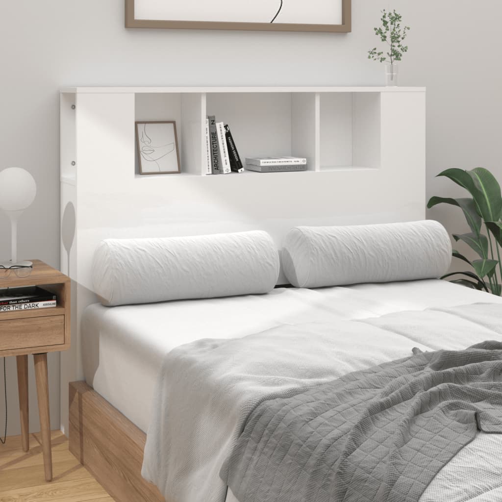 vidaXL Tăblie de pat cu dulap, alb extralucios, 120x18,5x102,5 cm vidaXL Tăblie de pat cu dulap, alb extralucios, 120x18,5x102,5 cm