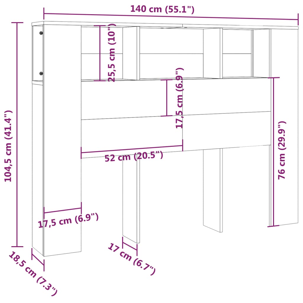 vidaXL Tăblie de pat cu dulap, alb extralucios, 140x18,5x104,5 cm