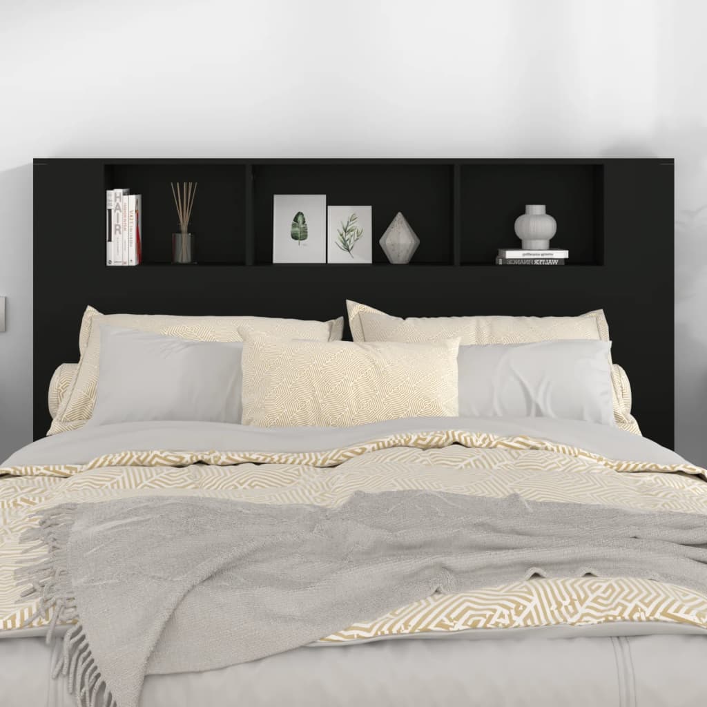 vidaXL Tăblie de pat cu dulap, negru, 160x18,5x104,5 cm vidaXL Tăblie de pat cu dulap, negru, 160x18,5x104,5 cm