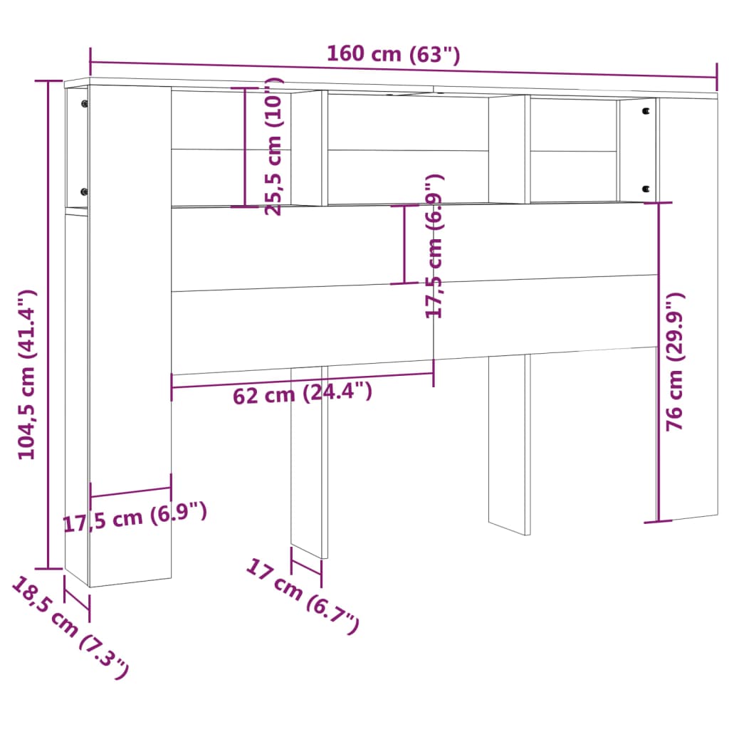 vidaXL Tăblie de pat cu dulap, stejar sonoma, 160x18,5x104,5 cm vidaXL Tăblie de pat cu dulap, stejar sonoma, 160x18,5x104,5 cm