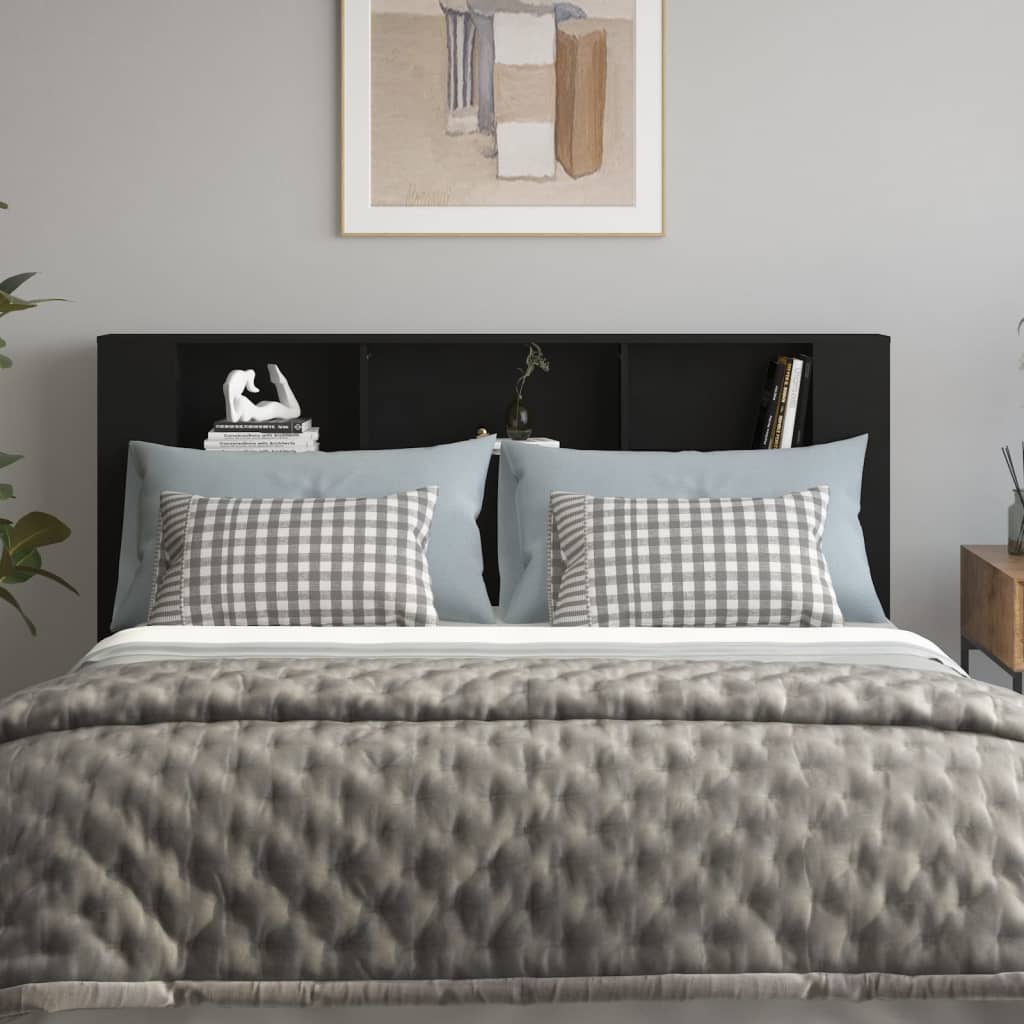 vidaXL Tăblie de pat cu dulap, negru, 180x18,5x104,5 cm
