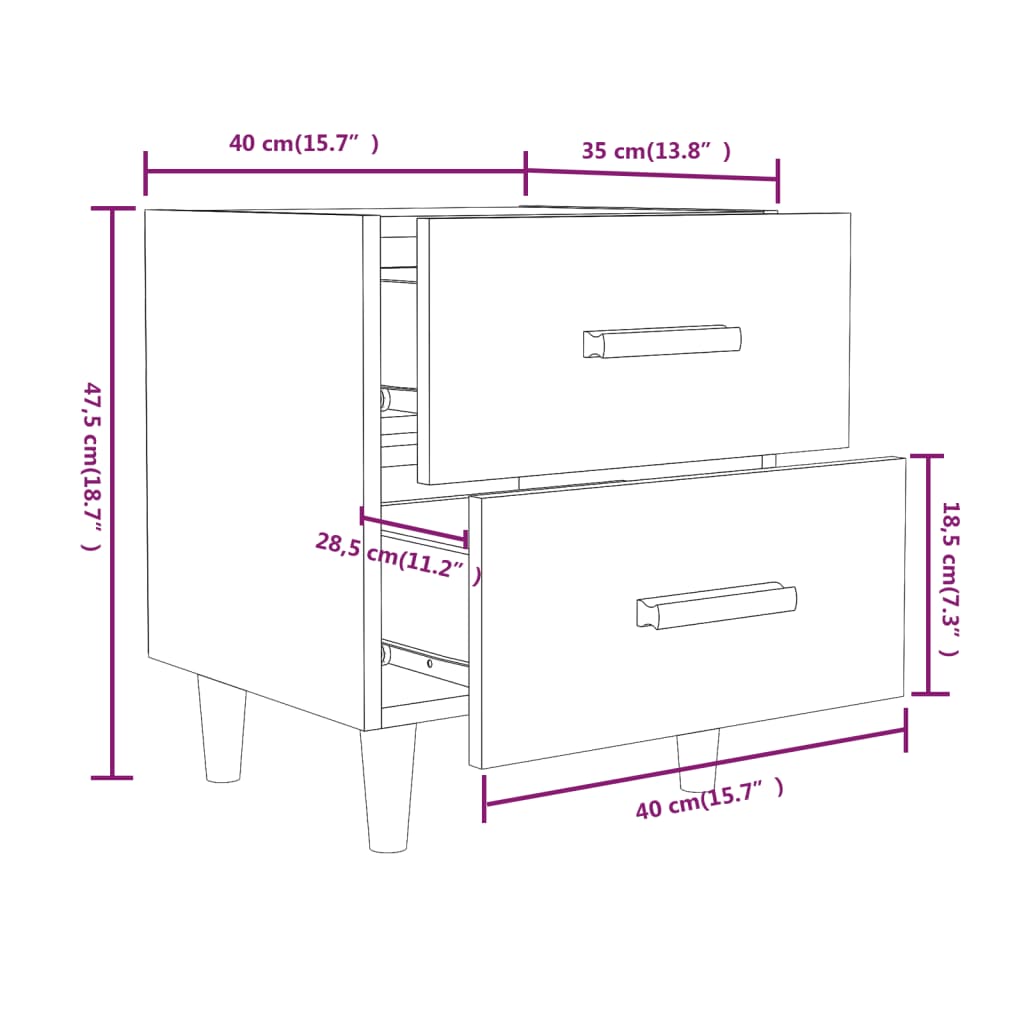 vidaXL Noptiere, 2 buc., gri beton, 40x35x47,5 cm