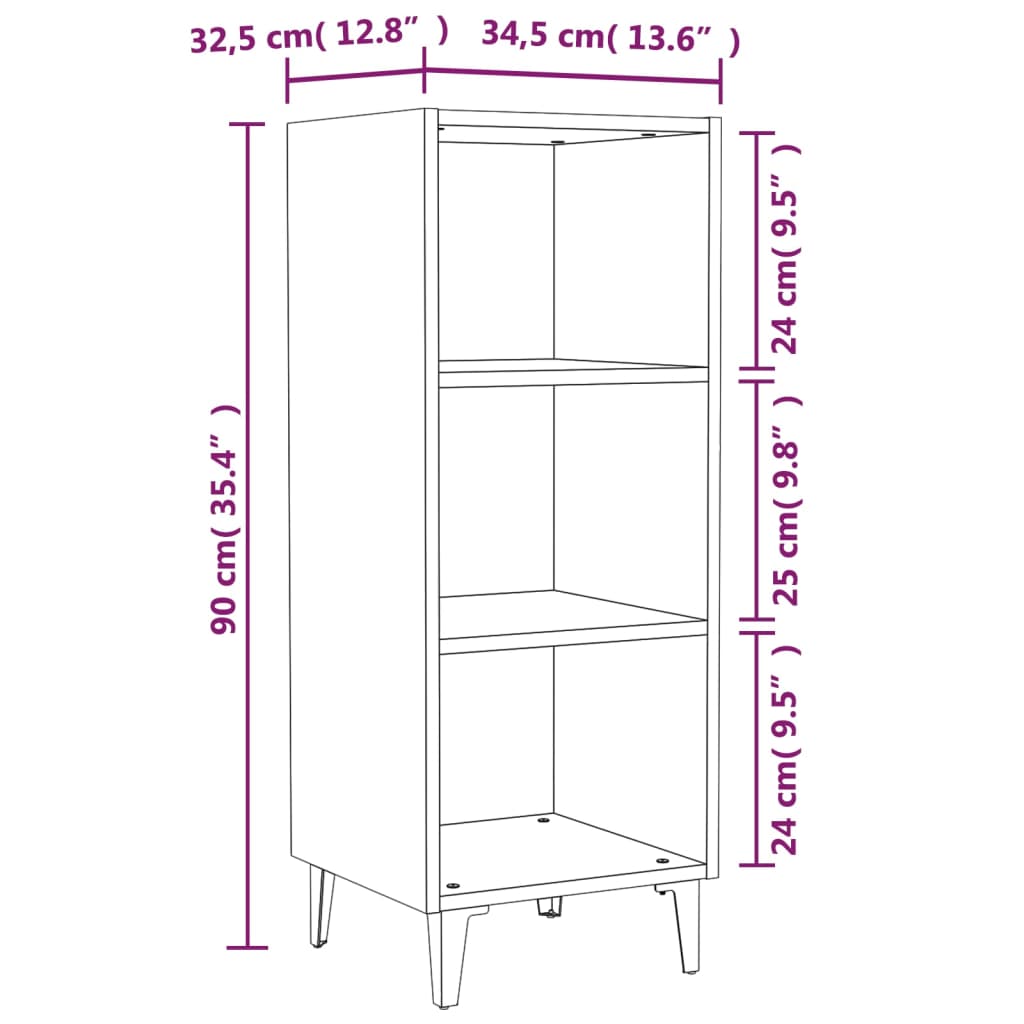 vidaXL Servantă, alb extralucios, 34,5x32,5x90 cm, lemn compozit