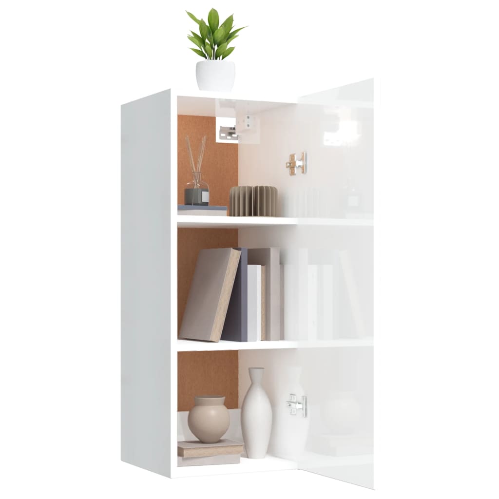 vidaXL Dulap de perete, alb extralucios, 34,5x34x90 cm, lemn compozit vidaXL Dulap de perete, alb extralucios, 34,5x34x90 cm, lemn compozit