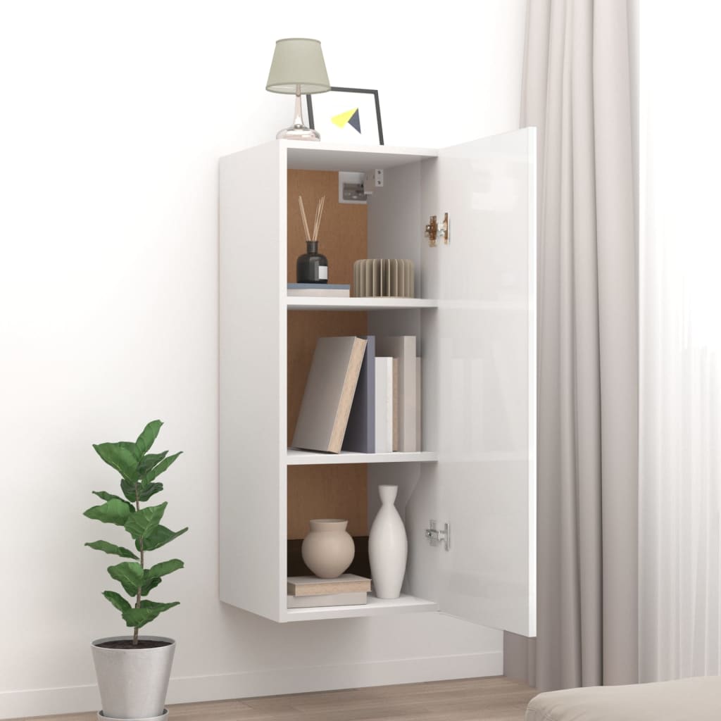 vidaXL Dulap perete suspendat alb lucios 34,5x34x90cm lemn prelucrat
