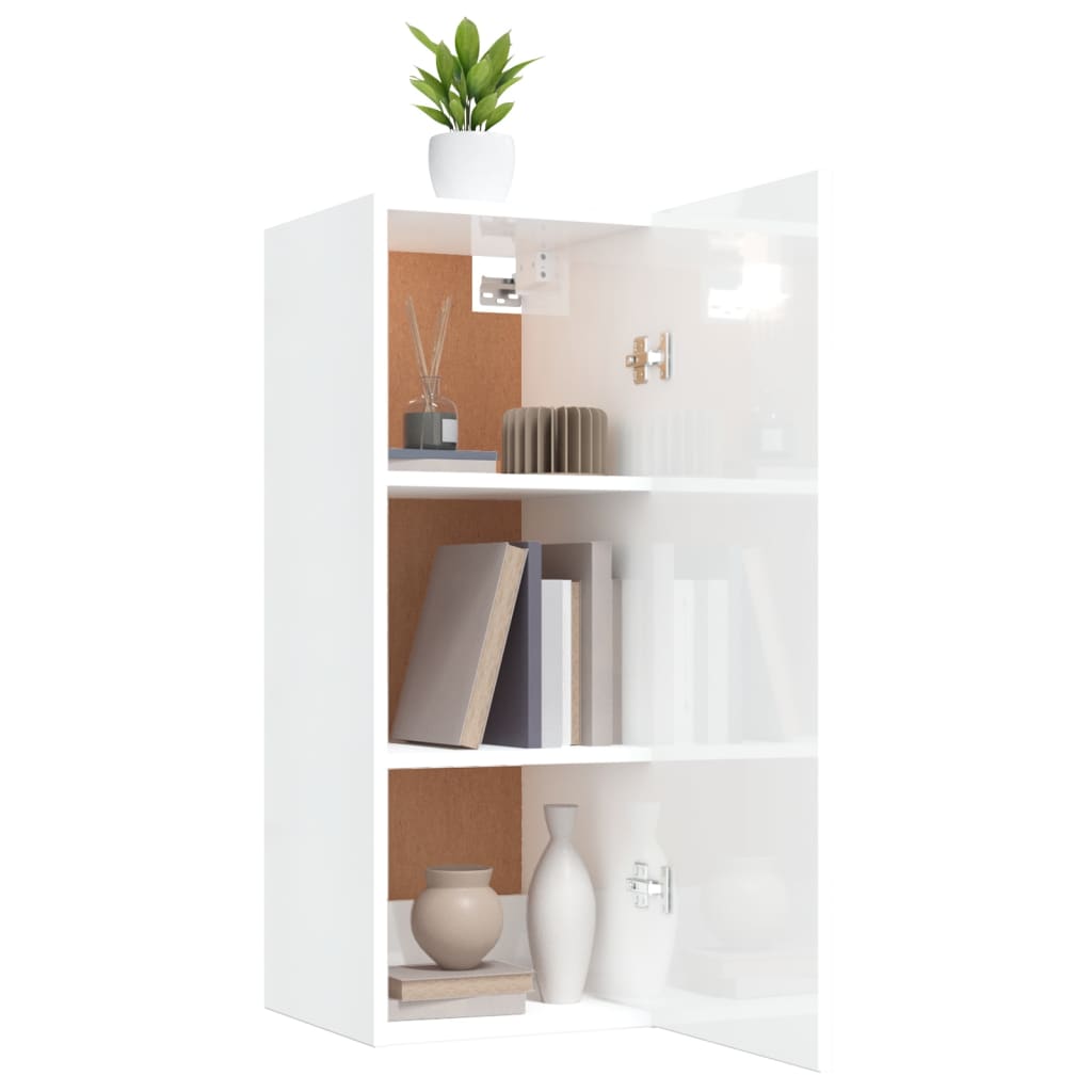 vidaXL Dulap perete suspendat alb lucios 34,5x34x90cm lemn prelucrat