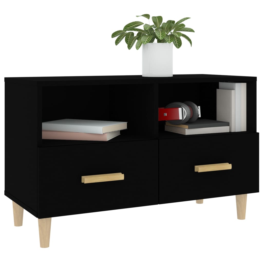 vidaXL Comodă TV, negru, 80x36x50 cm, lemn prelucrat