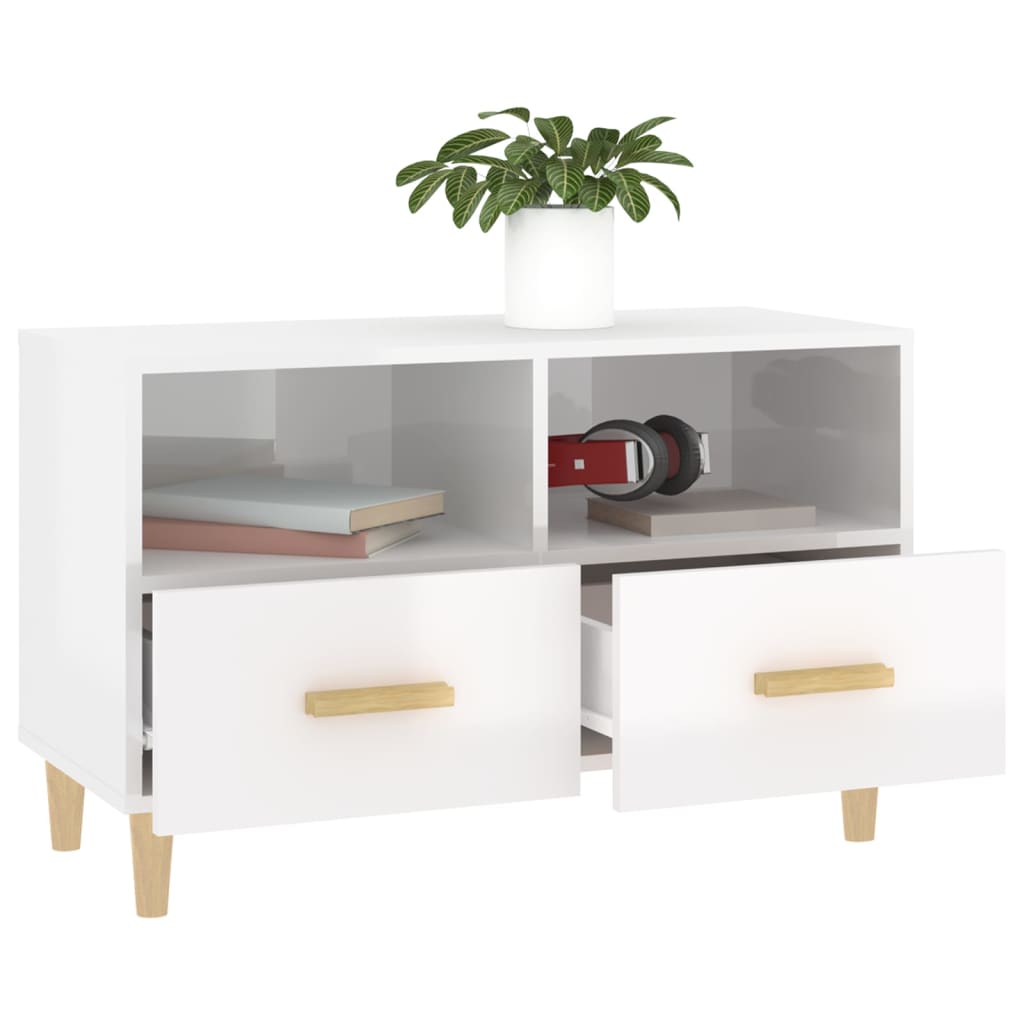 vidaXL Comodă TV, alb extralucios, 80x36x50 cm, lemn prelucrat vidaXL Comodă TV, alb extralucios, 80x36x50 cm, lemn prelucrat