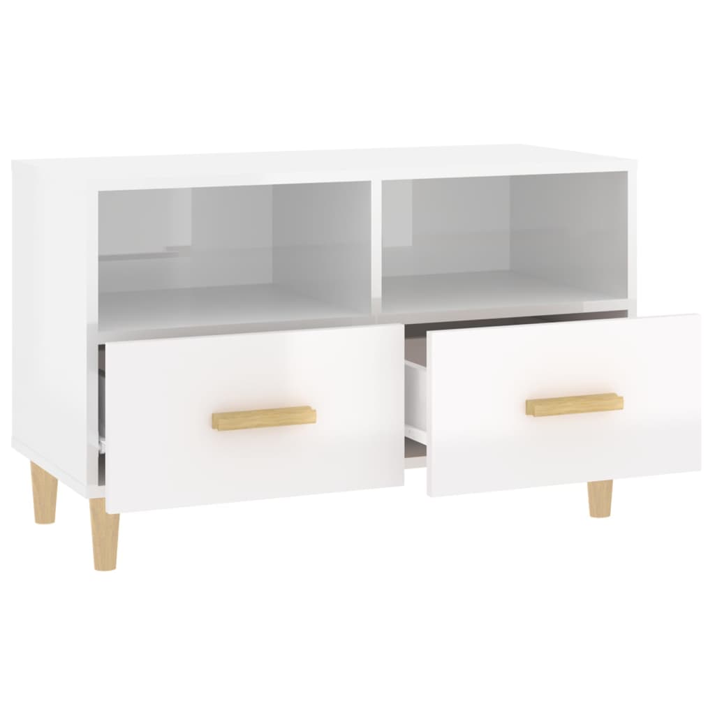 vidaXL Comodă TV, alb extralucios, 80x36x50 cm, lemn prelucrat vidaXL Comodă TV, alb extralucios, 80x36x50 cm, lemn prelucrat