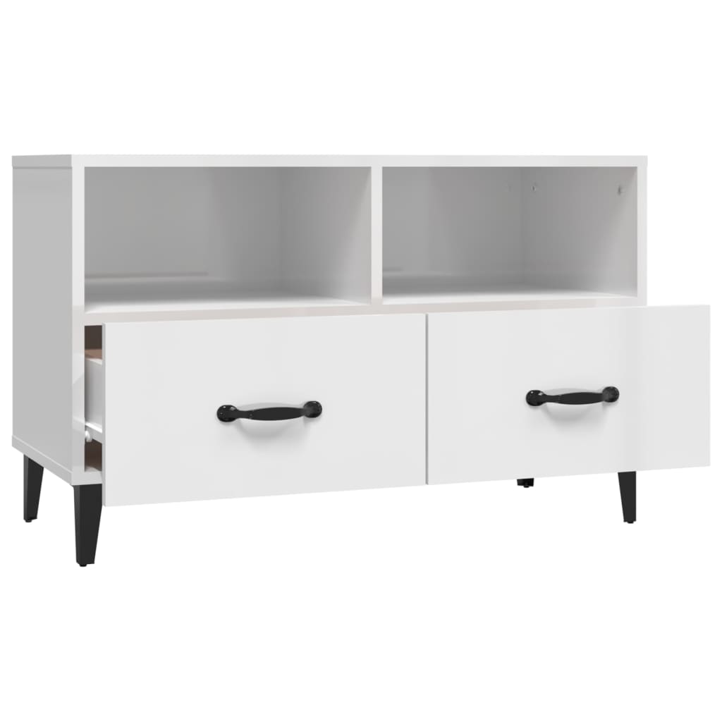 vidaXL Comodă TV, alb extralucios, 80x36x50 cm, lemn prelucrat vidaXL Comodă TV, alb extralucios, 80x36x50 cm, lemn prelucrat