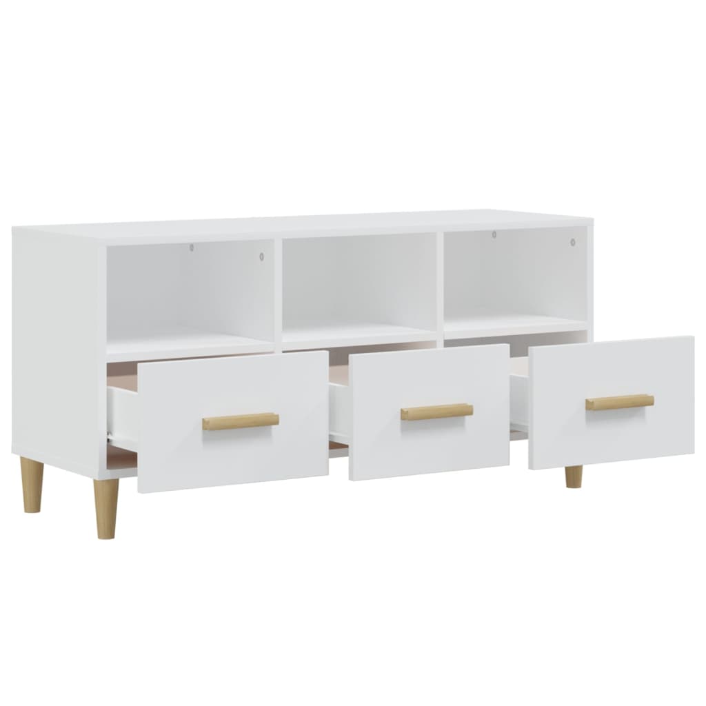 vidaXL Comodă TV, alb extralucios, 102x36x50 cm, lemn prelucrat