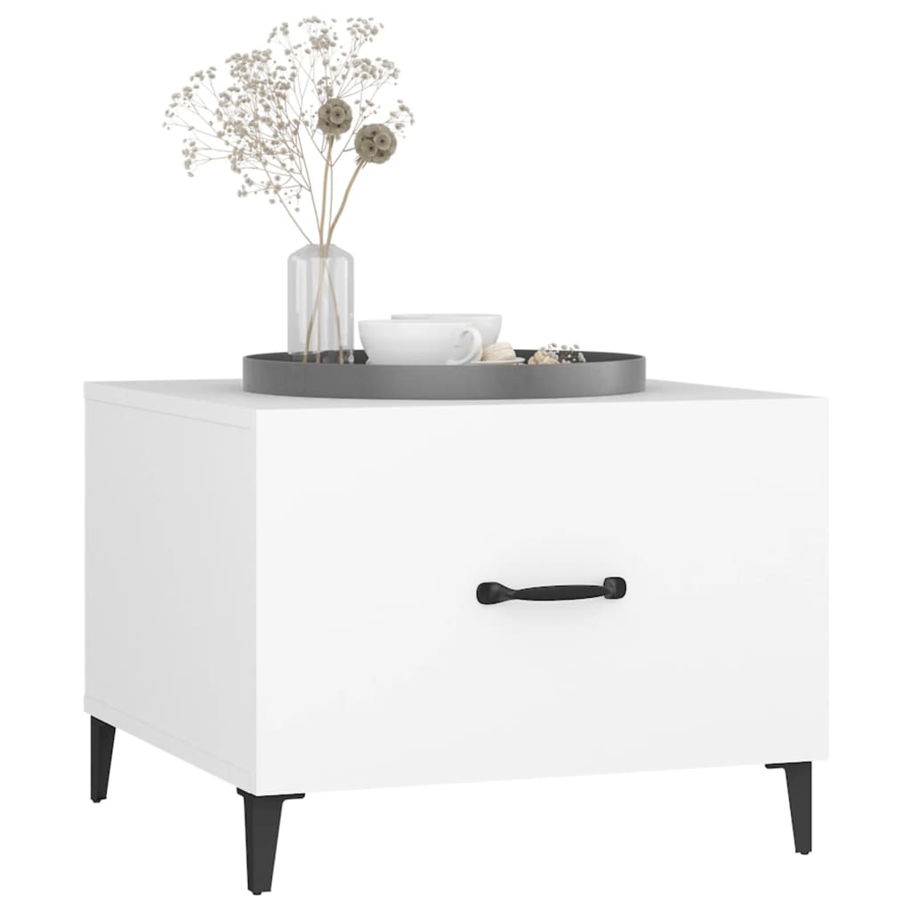 vidaXL Măsuță de cafea cu picioare metalice, alb, 50x50x40 cm vidaXL Măsuță de cafea cu picioare metalice, alb, 50x50x40 cm