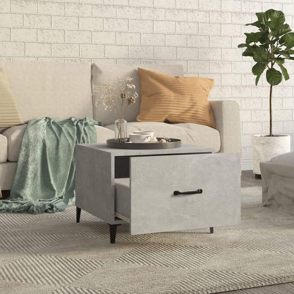 vidaXL Măsuță de cafea cu picioare metalice, gri beton, 50x50x40 cm vidaXL Măsuță de cafea cu picioare metalice, gri beton, 50x50x40 cm