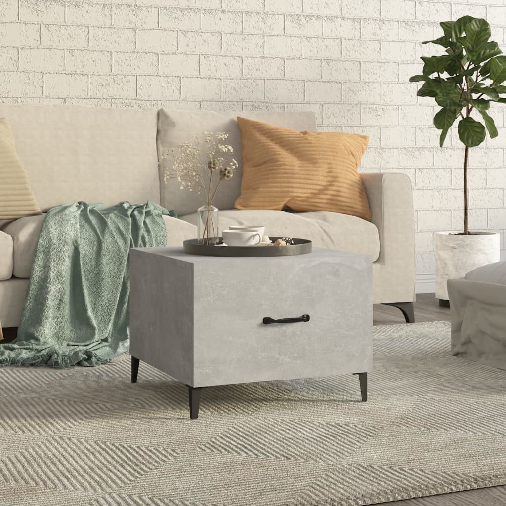 vidaXL Măsuță de cafea cu picioare metalice, gri beton, 50x50x40 cm vidaXL Măsuță de cafea cu picioare metalice, gri beton, 50x50x40 cm