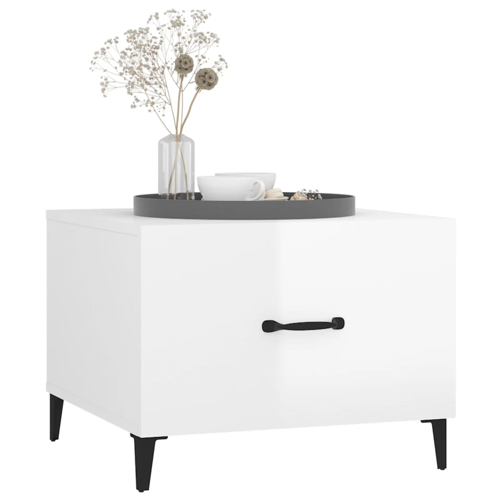 vidaXL Măsuță de cafea picioare metalice alb extralucios 50x50x40 cm