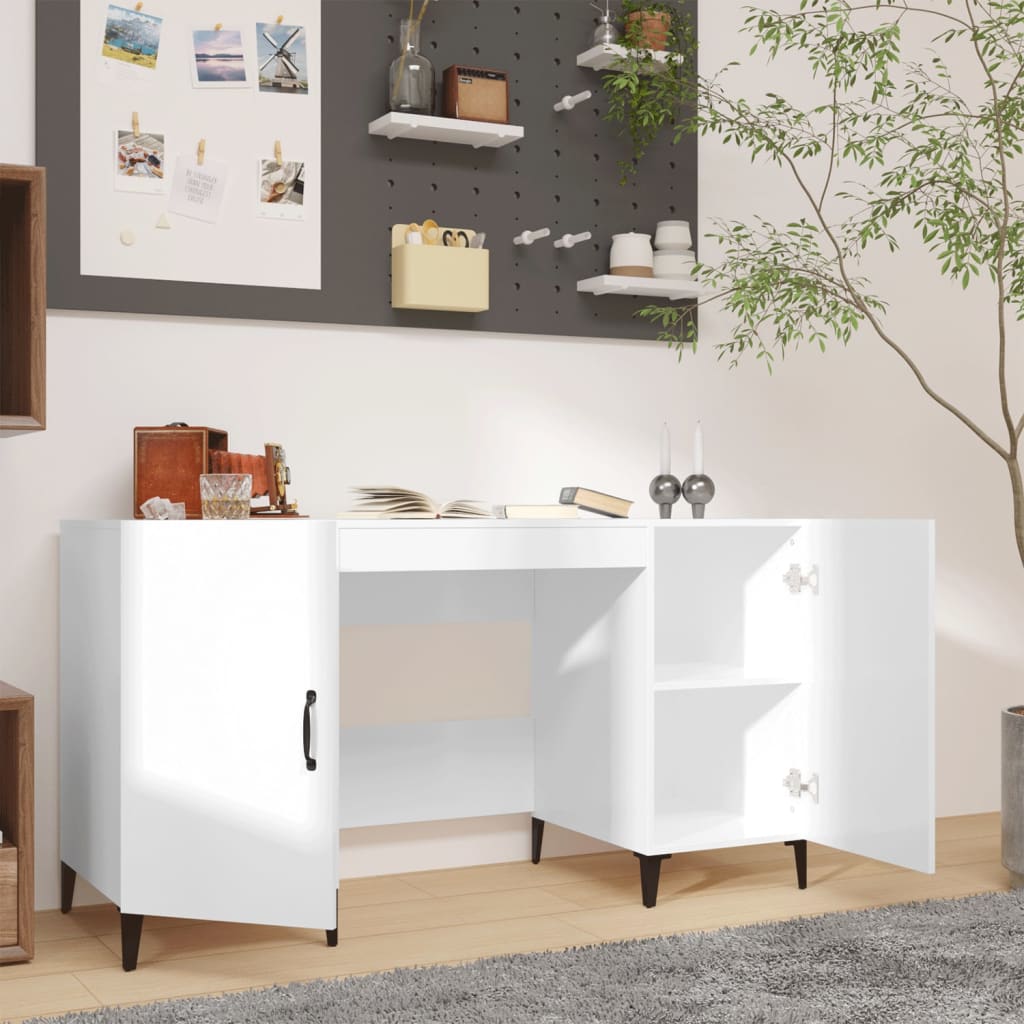 vidaXL Birou, alb extralucios, 140x50x75 cm, lemn compozit