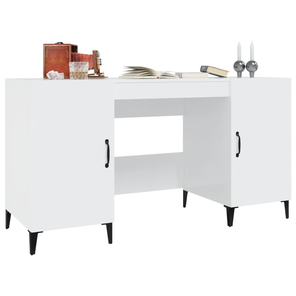 vidaXL Birou, alb extralucios, 140x50x75 cm, lemn compozit