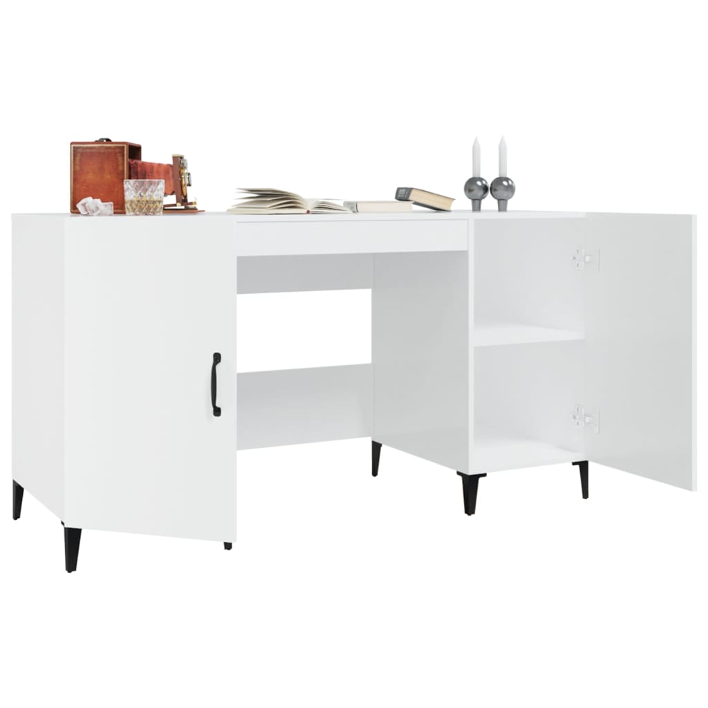 vidaXL Birou, alb extralucios, 140x50x75 cm, lemn compozit